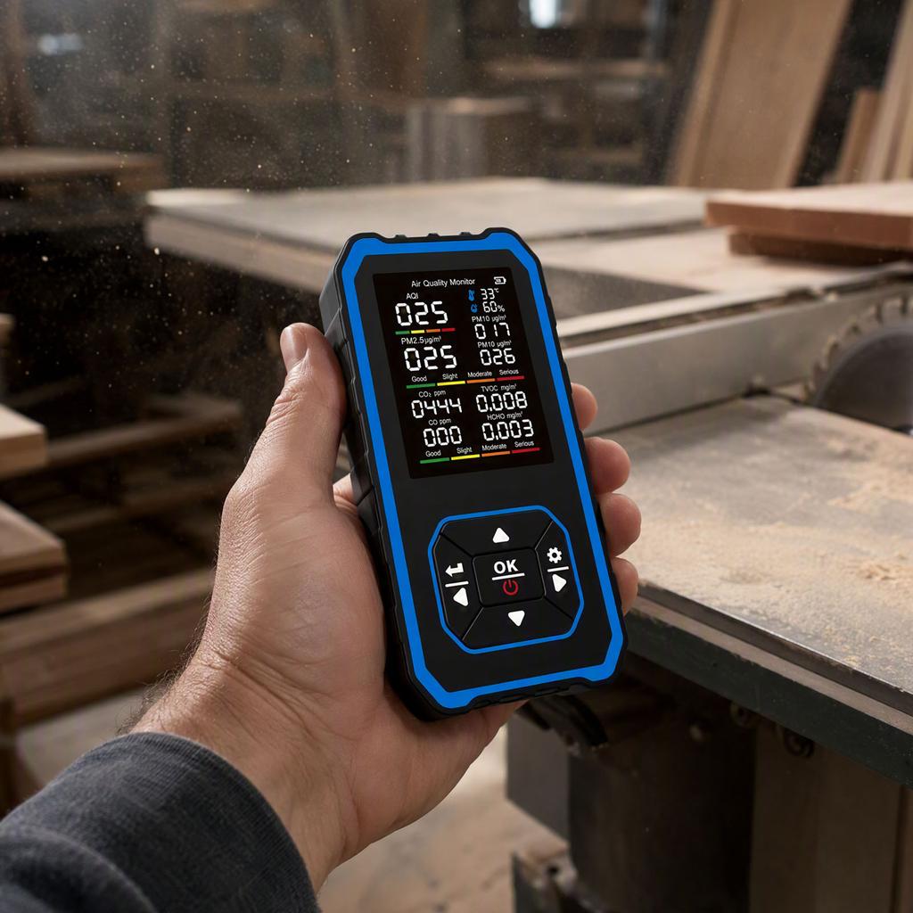10-in-1 Air Quality Monitor Multi-Function Optical PM2.5 CO2 HCHO TVOC Detector USB Rechargeable Backlit LCD Screen