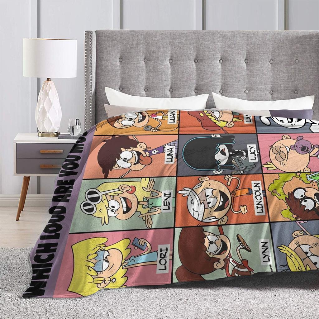 L-Loud Houses Family Cartoon Plush Throw Blanket For Couch Chair Sofa Bed Airplane Travel Flannel Bedspread Bed Cover