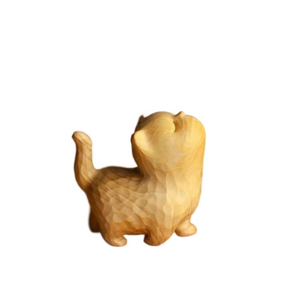 Small Wooden Cat Ornament Wooden Miniature Desk Animal Decoration Gift Animal Miniatures