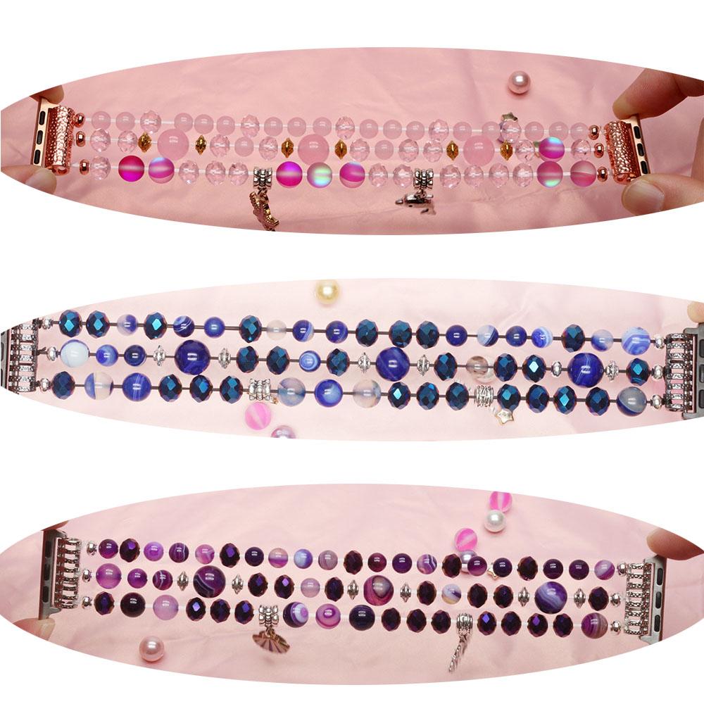 Blue DIY Strap for Apple Watch Band 9 8 SE Series 7 6 5 Bracelet Crystal Beads Elastic Watchband for iWatch 41mm 45mm Handmade