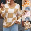 Women's New Contrast Color Checkerboard Sweater Autumn And Winter Loose Lazy Style Splicing Sweater