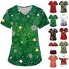 Женская мода с v-образным вырезом, короткими рукавами и карманами, топы с рождественским принтом