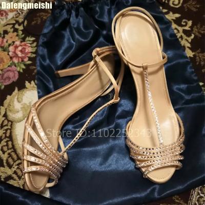 Мода 2025 Новый Стиль Сандалии на Шпильке с Ремешком Стразы Блеск Блеск Открытый Носок Высокий Каблук Женские Т-образные Банкетные Вечерние Повседневные Сандалии