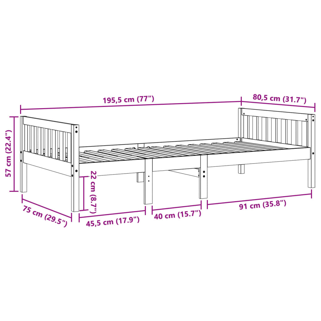 Kids Bed without Mattress Wax Brown 75 x 190 cm Solid Pine Wood