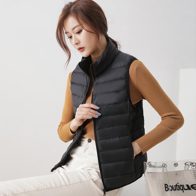 Women's Ultra-Lightweight White Duck Down Vest - Thin Style with Stand Collar
