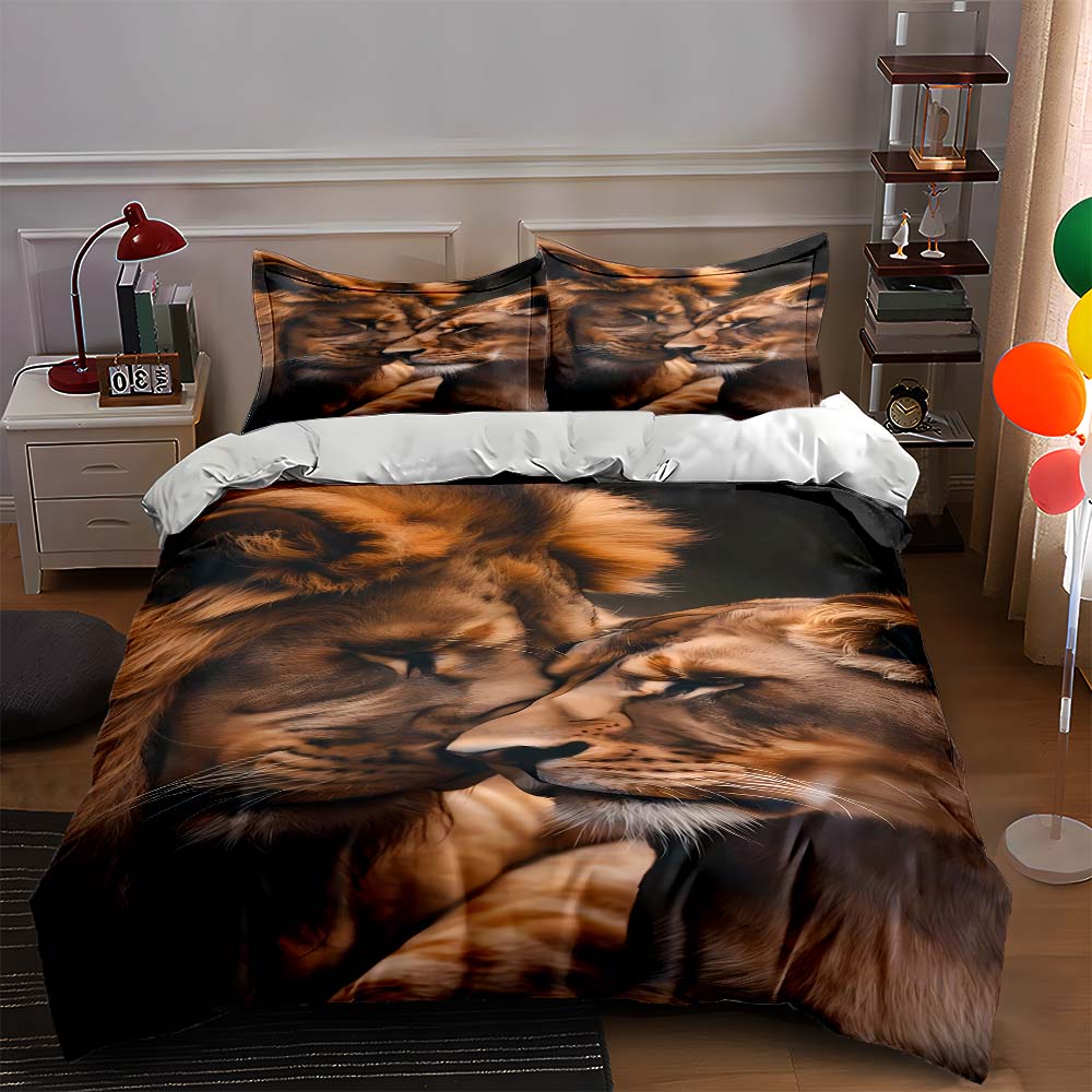 Lions affectionately nuzzling. Bedding Duvet cover sets Duvet covers Pillowcases gifts (1 * Duvet Cover 2 * Pillowcases, without duvet insert)
