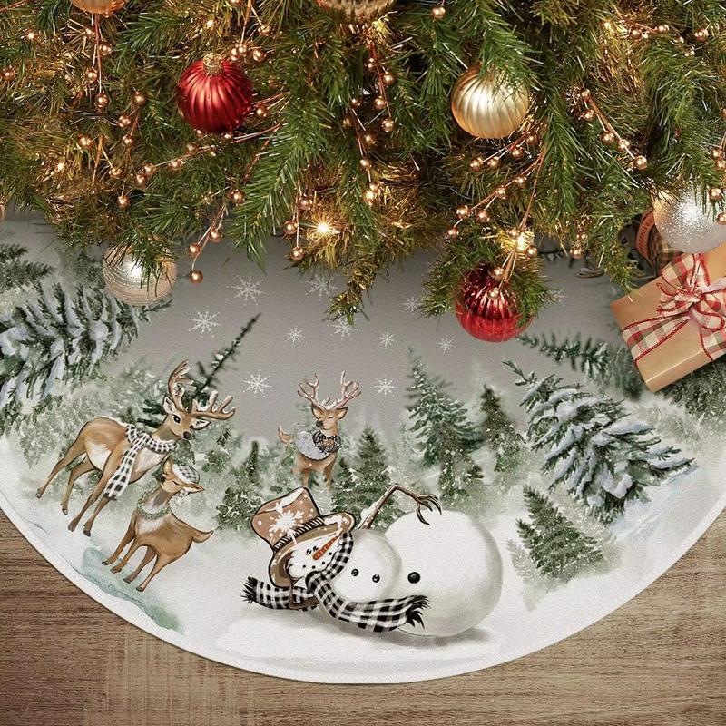 90/120cm Christmas Tree Skirt Snowman Reindeer Snowflake Tree Mat 2024 Christmas Home Decoration Winter Holiday New Year Gifts