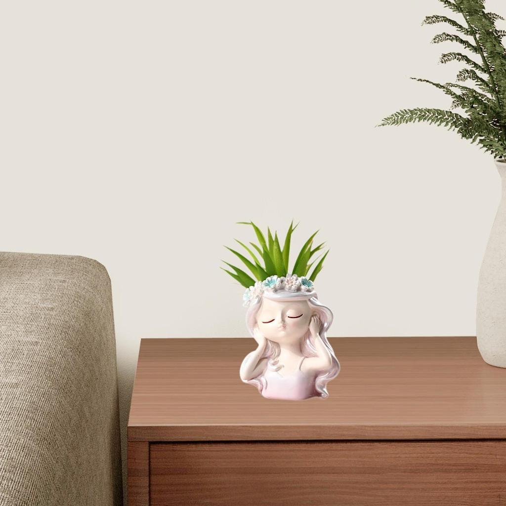 Горшок для растений в виде головы феи, декоративная ваза, креативный декор, мультяшный орнамент из смолы, лицо девушки, цветочный горшок