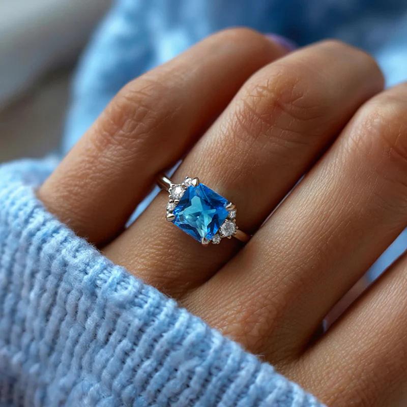 Xiaomi Huitan Women Ring Charming Sparkling Square Blue Cubic Zirconia Fashion Party Accessories Jewelry for Elegant Wedding Lady Daily