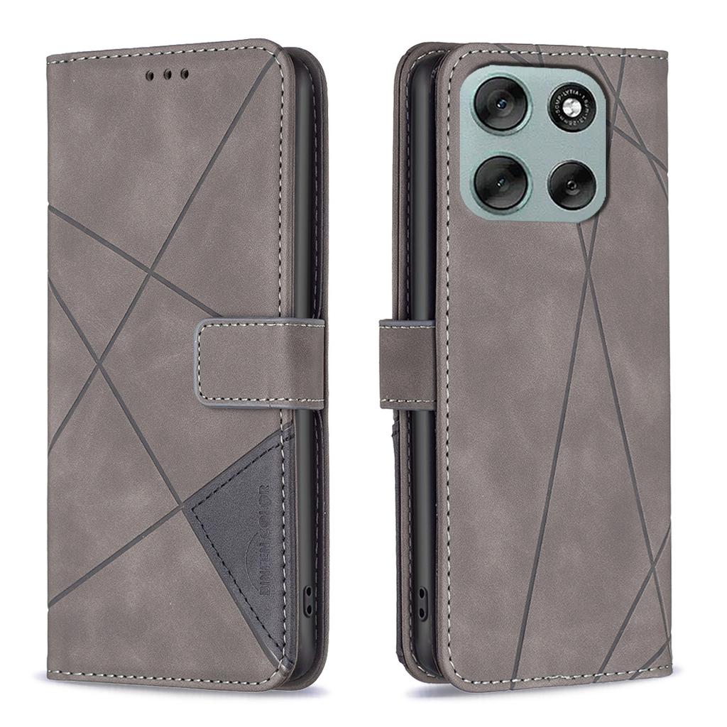 For Motorola Moto G56 5G Phone Case BINFEN COLOR Wallet Stand Geometry Imprinted Leather Cover