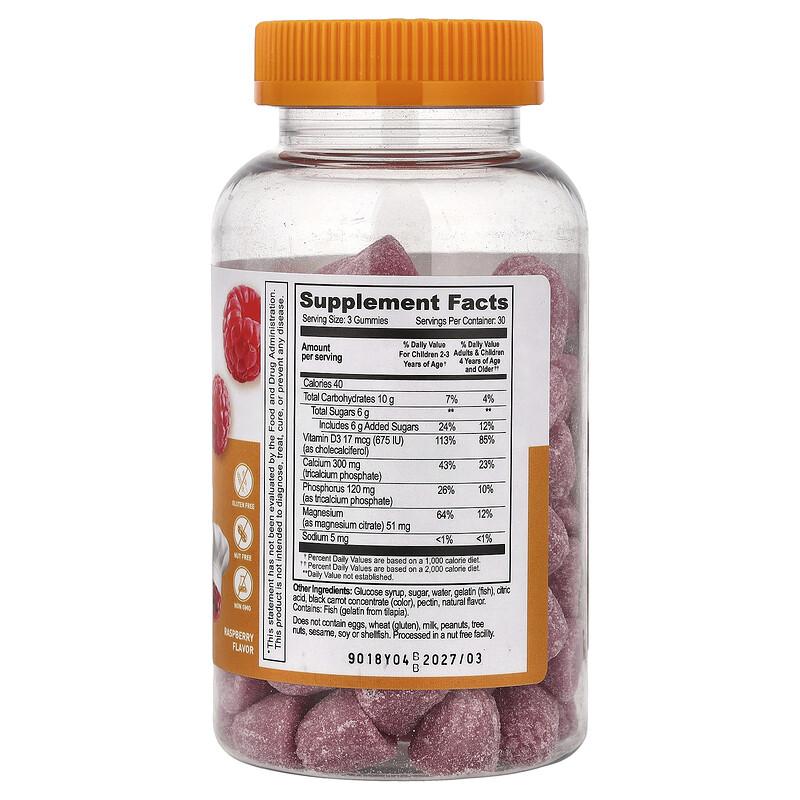 Kids Calcium Magnesium + Vitamin D3 Gummies, Raspberry, 90 Gummies