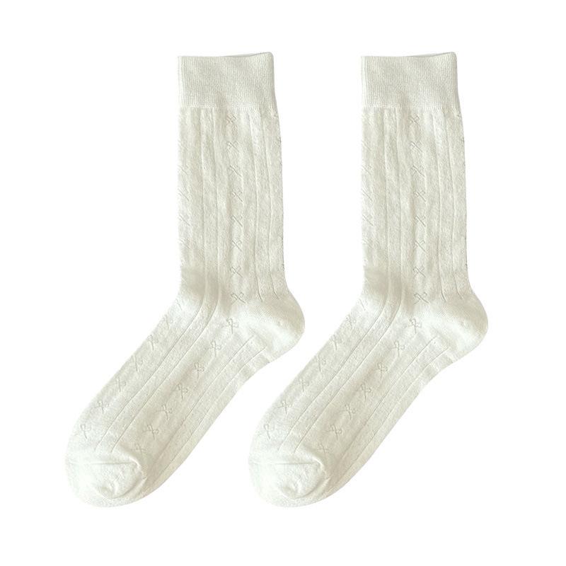 Women's Summer Thin Dark Grain Breathable Cotton Bow In The Tube Stack Socks