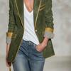 Vintage Olive Green Blazer Women Contrast Trim Striped Cuffs Regular Fit Long Sleeve