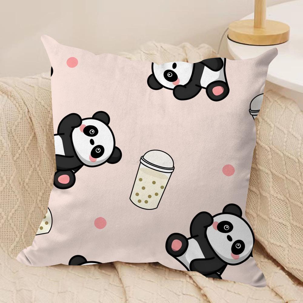 Lovely Panda Cushion Cover Soft Plush Fabric Double-Sided Printed Sofa Cushion Cover For All Seasons Home Decor Gift