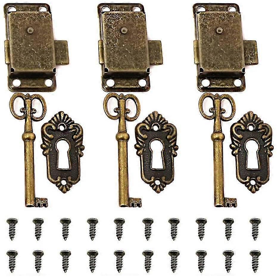 3 Pcs Cabinet Lock Antique Lock Decorative Furniture Lock With Key For Jewelry Box/wooden Box/drawer/cabinet/antique Boxbronze - DD