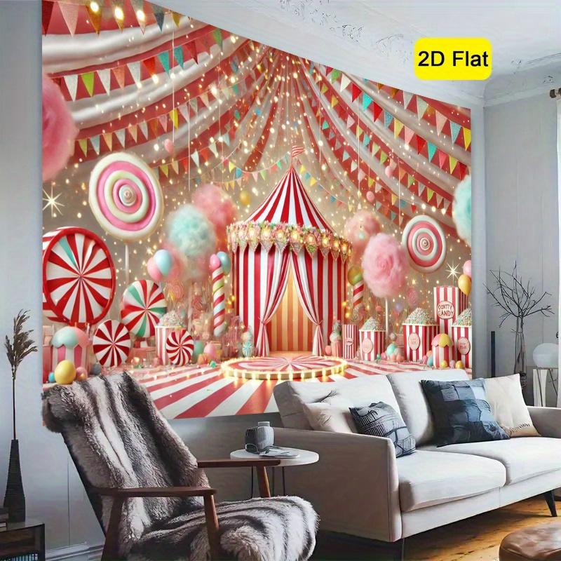 1pc Circus Party Background - Pastel pink striped candy-themed tent suitable for birthday party photography background