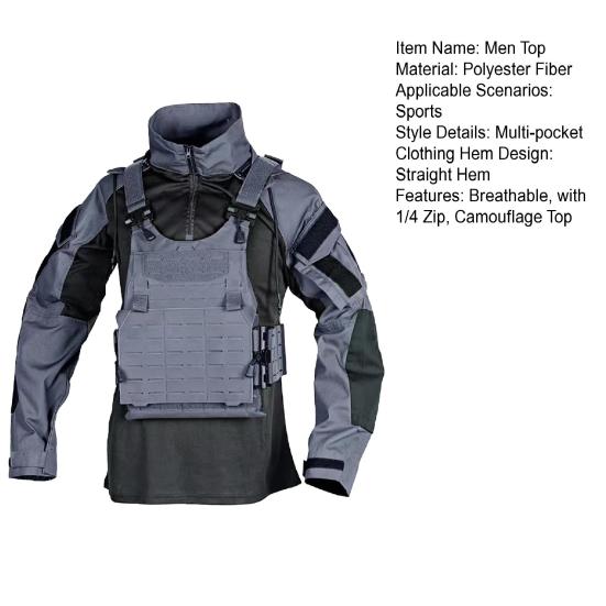 Мужская камуфляжная тактическая рубашка с длинным рукавом и воротником-стойкой, футболка с застежкой-молнией 1/4, камуфляжная униформа со съемным капюшоном для страйкбола, охоты, походов
