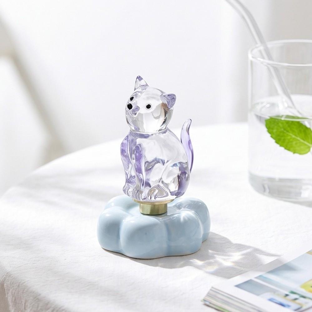Ceramic Crystal Cat Ornament Rotating Base Cat Animal Statue Car Dashboard Decor