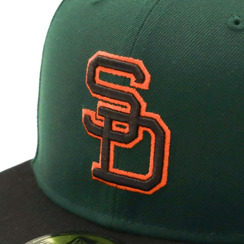 New Era 59FIFTY Cap MLB San Diego Padres SD Dark Green with Side Under Exclusive to and Gokyu Fifty 5950 Side Patch Straight Flat Perfect for Summer