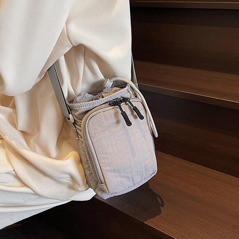 Mini Canvas Bag Women's Simple Casual Lightweight Mobile Phone Small Square Bag Drawstring Bundle One Shoulder Crossbody Bag KTB