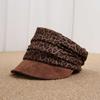 Leopard print pleated newsboy hat female autumn and winter suede splicing brim octagonal hat lazy face ducktongue painter
