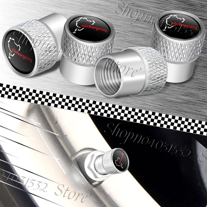 AAWI1 4Pcs Universal Metal Alloy Nurburgring Motor Sport Racing Road Logo Emblem Car Wheel Tire Valve Tyre Air Case Accessories