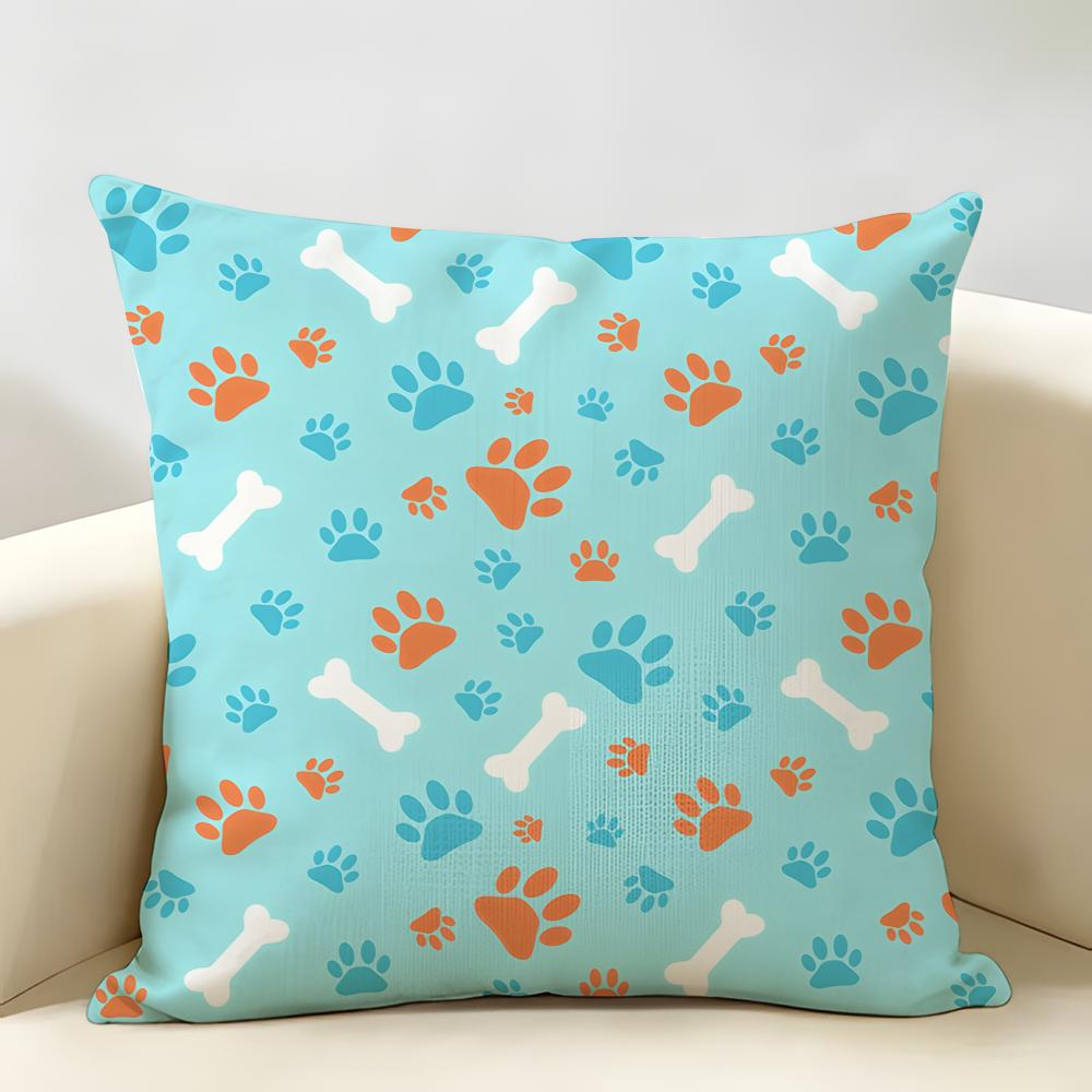 Cute Dog Paw Pattern Cushion Cover Natural Linen Organic Fabric DoubleSided Printing Room Sofa Decor Pillow Case