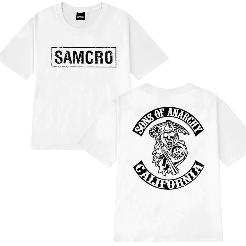 2025 Hip Hop Vintage T Shirt Men Women Sons of Anarchy SAMCRO Double Sided Print Short Sleeve T-shirts Unisex 100% Cotton Tops
