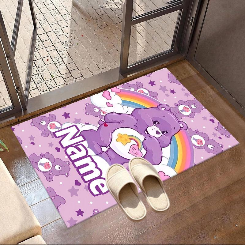 Custom Name Personalized Care Bears Print Carpet, Versatile Home Decor Rug, for Playroom, Apartment, Balcony, Entryway, Hallway Gift
