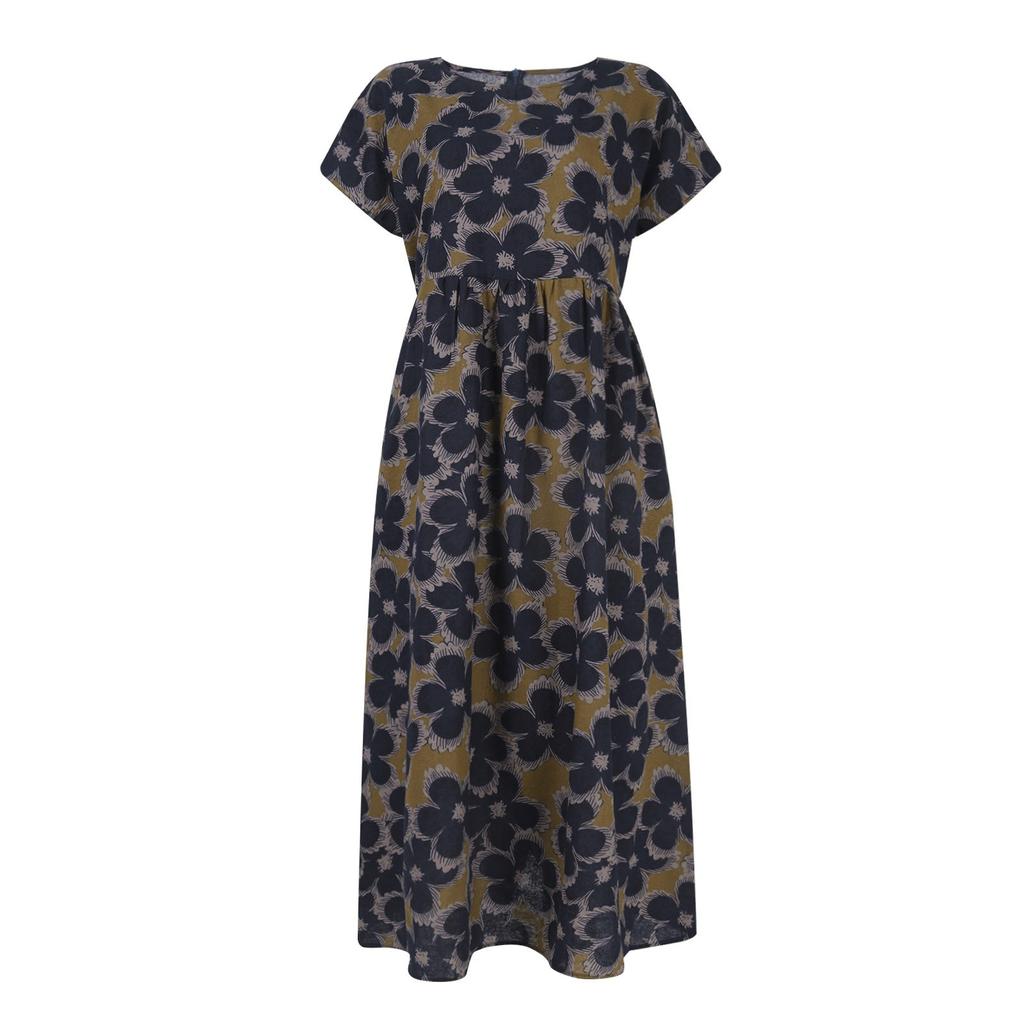 Модное женское свободное летнее платье из хлопка и льна без рукавов с круглым вырезом и принтом