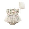 Romper Bodysuit Jumpsuit Summer Floral Short Sleeve Girl Newborn Baby Girl Set with Lace Cap One Size [Misia Luxury] Off-White [27179-27183]