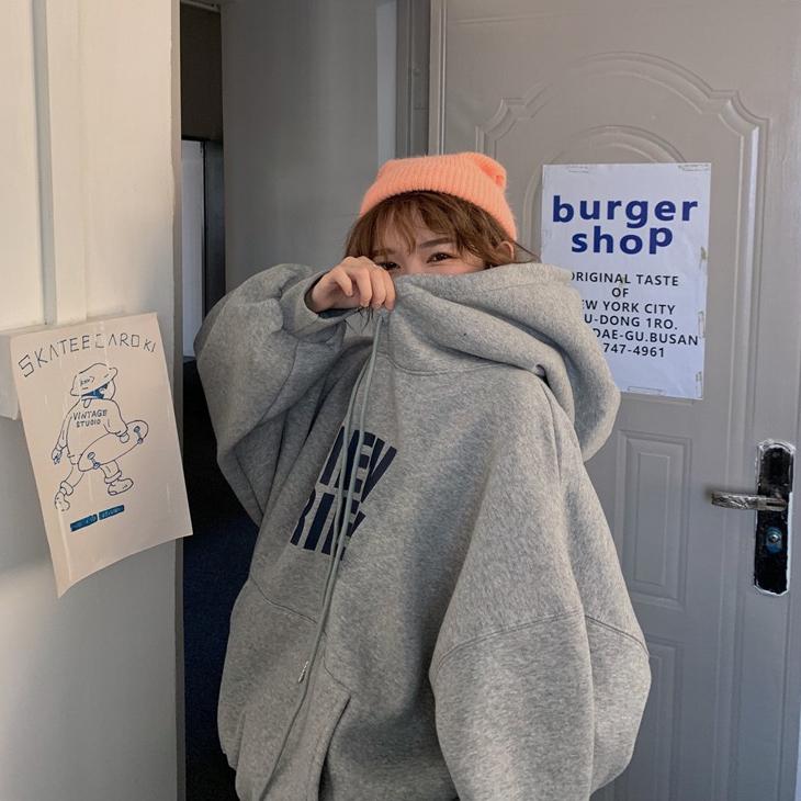 Oversized Korean Retro Hoodies Women Vintage Casual Hooded Sweatshirts Thicken Warm Velvet Top Harajuku Pullover Autumn