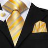 Hi-Tie Dark Gold Plaid Jacquard Mens Silk Tie Classic Necktie Cufflink Hanky Set