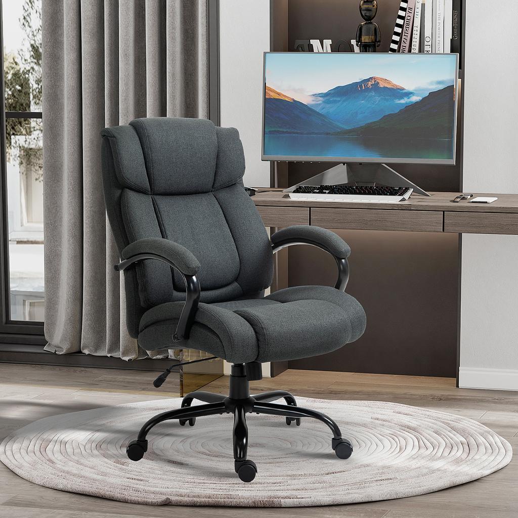 Office Chair, Ergonomic Desk Chair, Swivel Chair with Padded Armrest, up to 220 kg Load Capacity, Grey