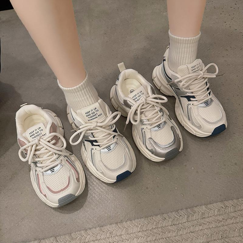 Толстая подошва Increase Daddy Shoes Women Весна и осень Новые серебристые дышащие 100 с легкой спортивной повседневной женской обувью