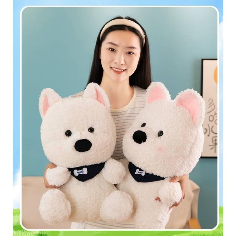 Adorable Scarf White Dog Plush Toy Soft Stuffed Animal For Gifts And Events