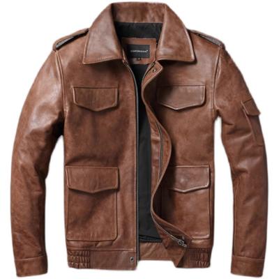 Китайский размер коричневый черный настоящая коровья кожа M65 охотничья кожаная куртка мужская натуральная кожа пальто зимние карманы куртки