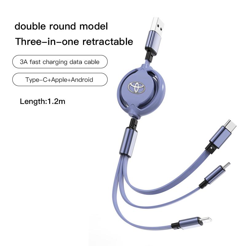 3 In 1 Retractable Mobile Phone Fast Charging Cable For  Toyota Corolla Camry Asian Dragon Supra Hilux Land Cruiser GR SPORT TRD