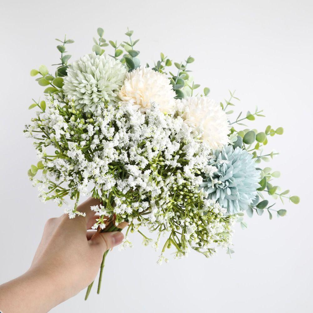 White Silk Dandelion Bouquet Bride Bouquet Fake Flower Vintage Artificial Flowers