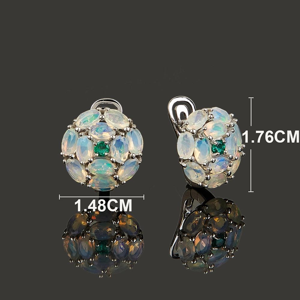 Серьги-кольца с натуральным опалом, изумрудом, комплект ювелирных изделий из стерлингового серебра 925 пробы, изысканные украшения для женщин, жены, хороший подарок