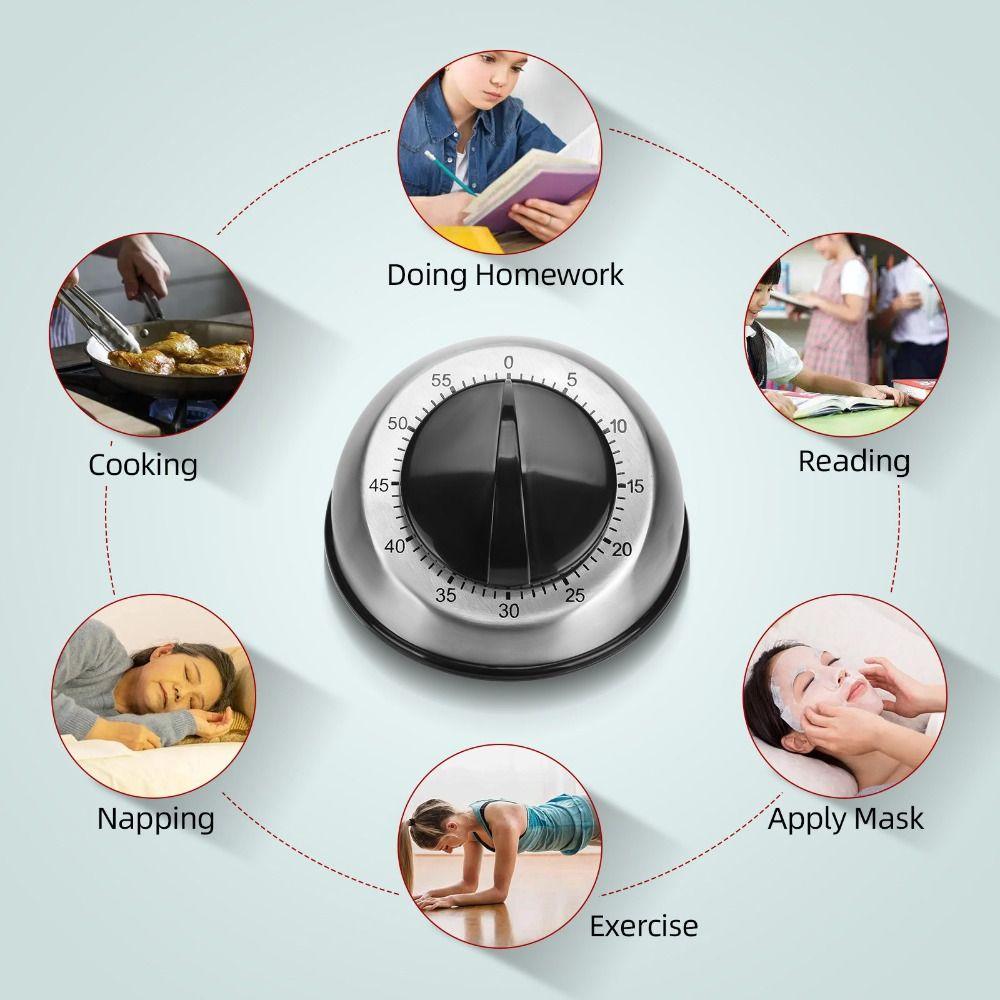 Mechanical Wind Up Analogue Clock Stainless Steel Time Reminder Countdown Timer  Office