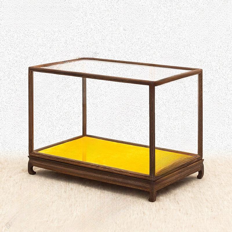 Rosewood Glass Treasure Cage for Guanyin and Buddha Statues – Custom Dustproof Display Box Ornament
