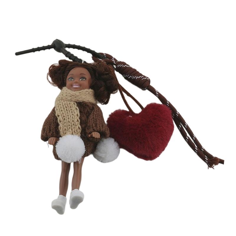 Curly Hair Doll Pendant Keychain with Heart and Braided Rope Backpack Charm Bag Ornament for Stylish Women and Girls
