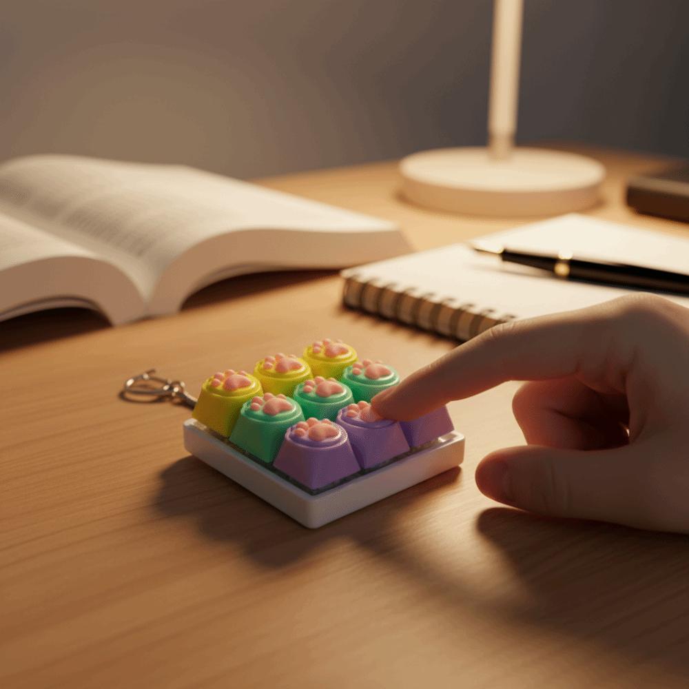 Funny Decompression Keyring 9 Keyboard Stress Relief Pendant Relaxing Cat Paw Keychain Office Use