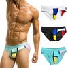 Men Swimming Trunks Elastic Soft Quick Dry Slim Fit Color Matching Mid Waist Bathing Briefs