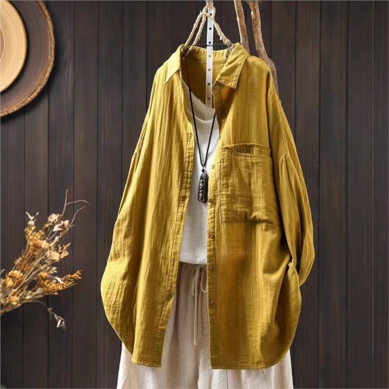 Johnature Женские винтажные рубашки, топы, отложной воротник, длинные рукава, блузки, весенние карманы на пуговицах, мягкие рубашки