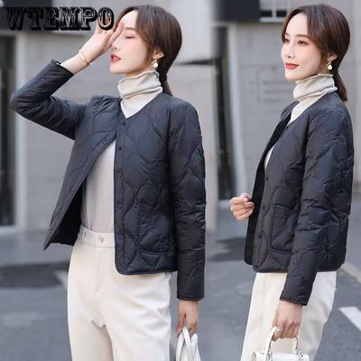 Легкая пуховая куртка с V-образным вырезом, зимняя женская короткая теплая пуховая куртка, приталенная