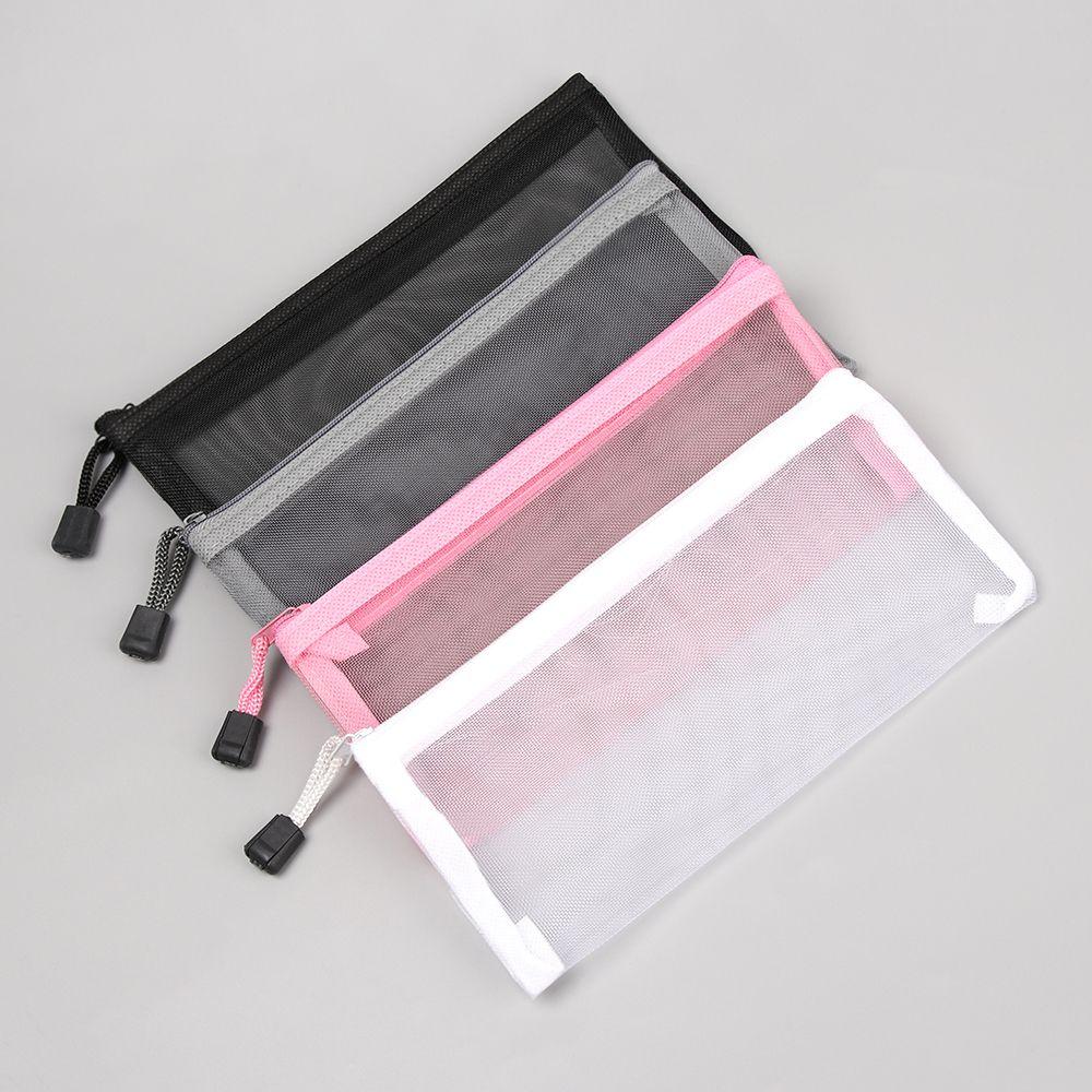 Purse Makeup Cosmetic Stationery Cosmetic Storage Transparent Grid Mesh Pen Bag Zipper Pencil Case