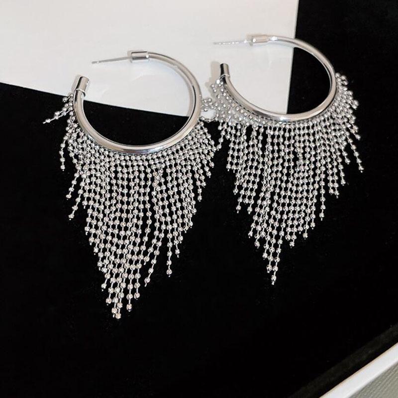 Модные круглые серьги-кисточки с цепочкой для женщин — длинные, изящные и шикарные