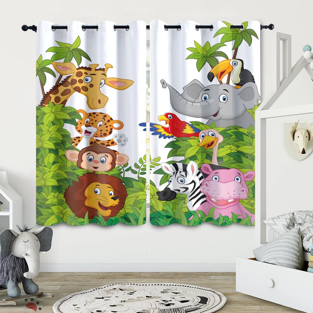 2 шт. штор с принтом в виде льва, слона, обезьяны, жирафа, украшенных мультяшными животными для спальни и гостиной
